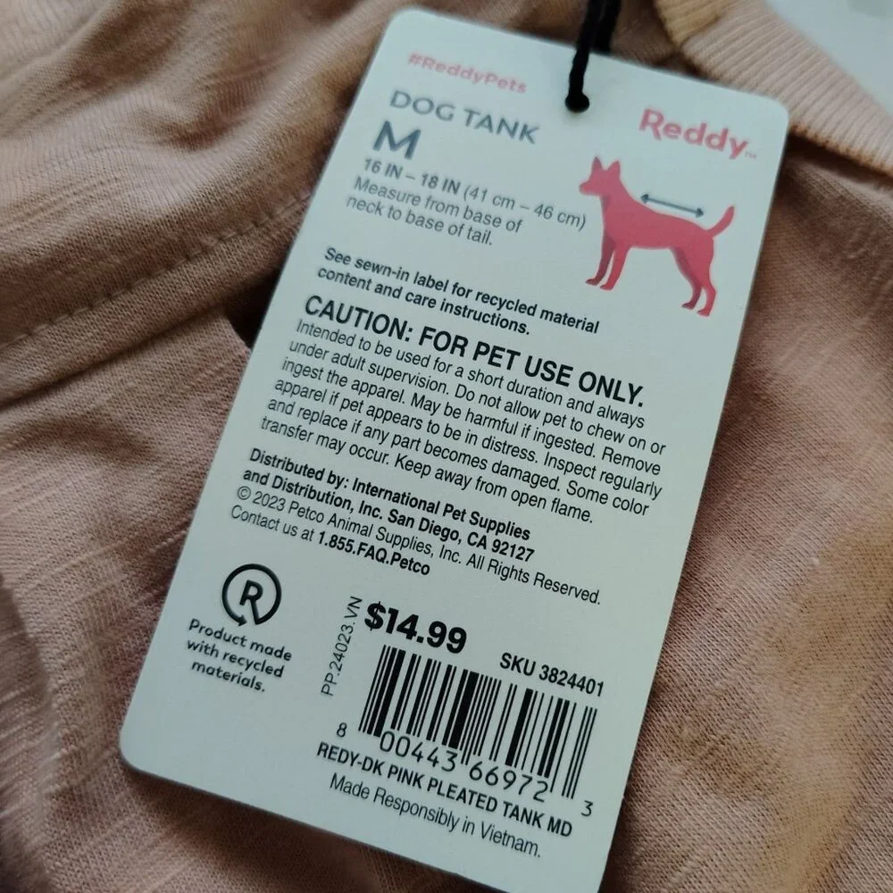 Reddy Dog Medium Lightweight Pink Pleated Tank Top Made With Recycled Material